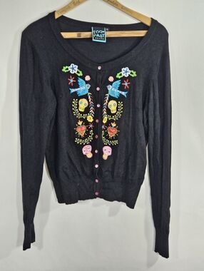 Too Fast Brand Embroidered Day Of The Dead Cardigan